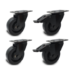 Flight-Case Hjul S�t -/- Black Wheels � �.100x35 mm - Total h�jde 128 mm - Belastning 150 kg