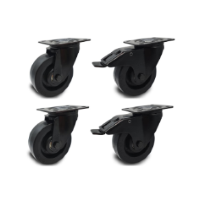 Flight-Case Hjul S�t -/- Black Wheels � �.100x35 mm - Total h�jde 128 mm - Belastning 150 kg