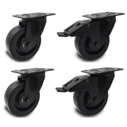 Flight-Case Hjul S�t -/- Black Wheels � �.100x35 mm - Total h�jde 128 mm - Belastning 150 kg