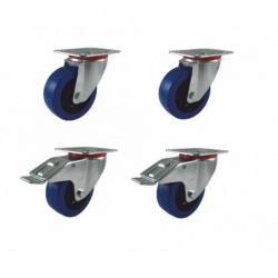 Flight-Case Hjul S�t -/- Blue Wheels � �.100x35 mm - Total h�jde 125 mm - Belastning 150 kg
